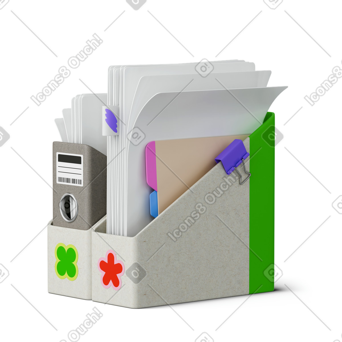 Boxes with folder and documents illustration in 3D Stickle style download in PNG, SVG
