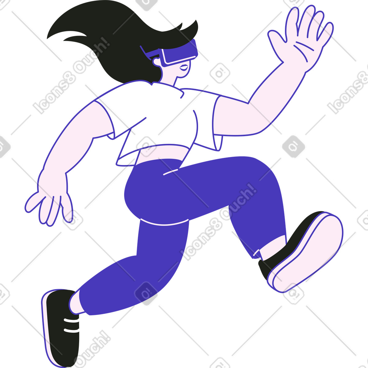 Ilustração de Mulher correndo no fone ouvido vr em estilo Blueberry para baixar em PNG, SVG