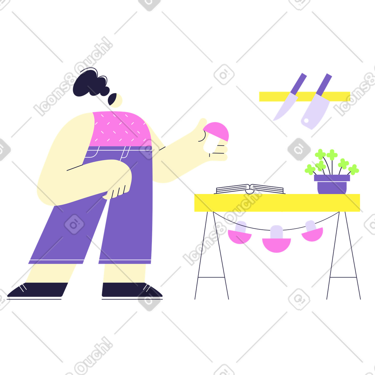 Ilustração de Mulher usando ingredientes orgânicos para cozinhar em no estilo Mellow baixar em PNG, SVG