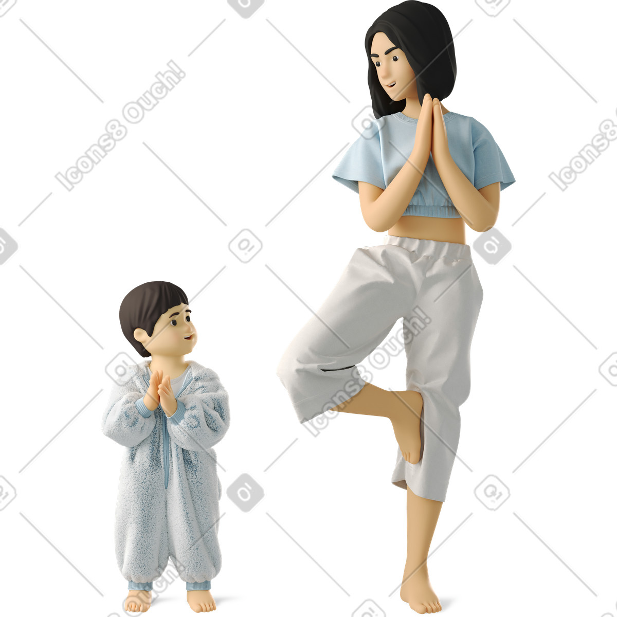 3D Business スタイルの Woman and child doing yoga のイラストをPNG、SVG形式でダウンロード