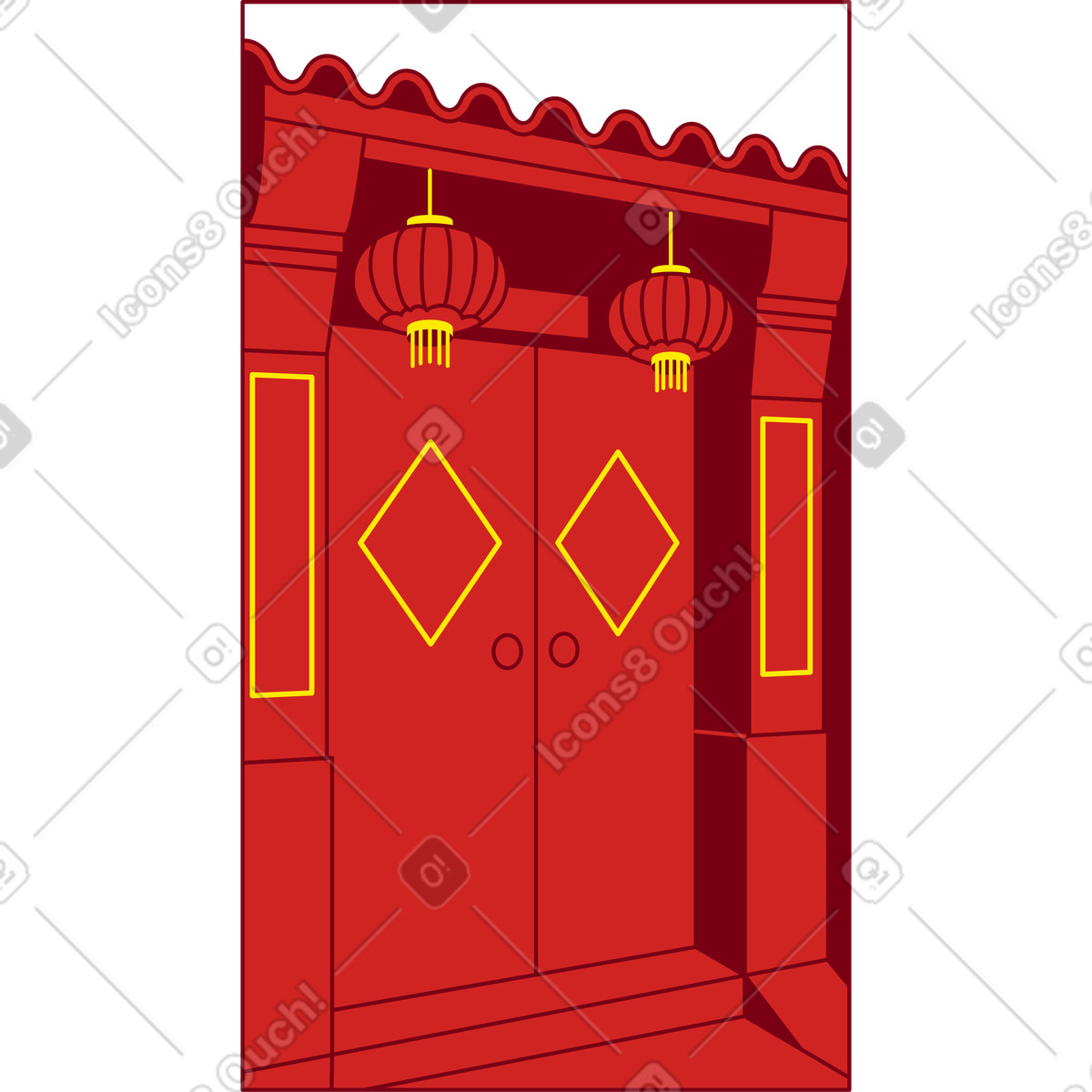 Frame with a chinese door illustration in Storyline style download in PNG, SVG