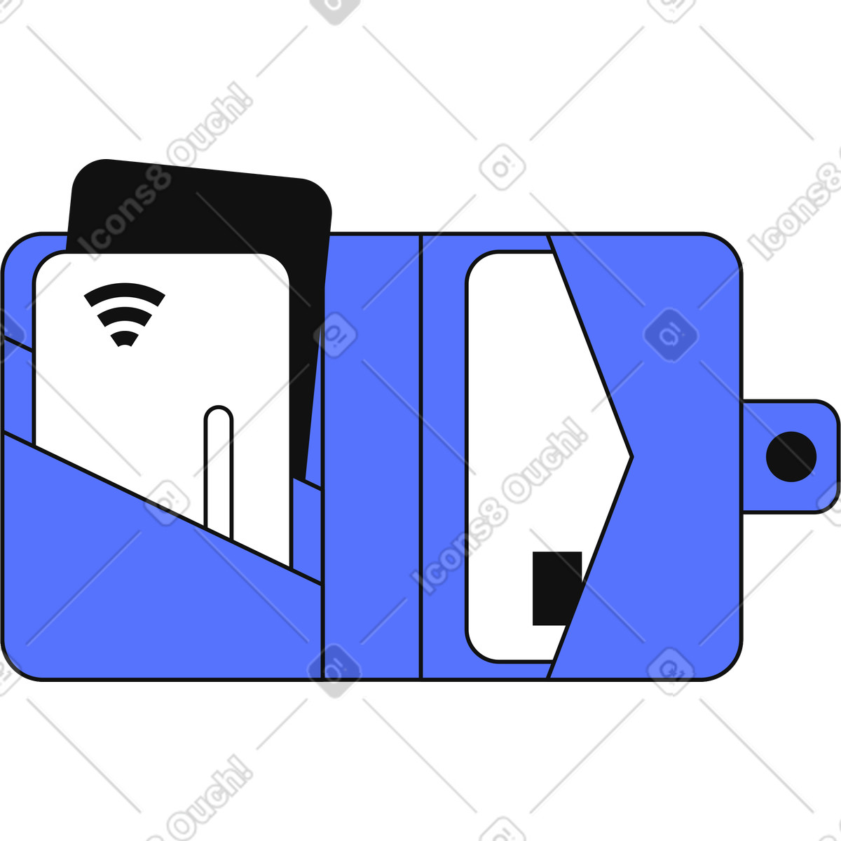 Illustration Digital payment wallet holding credit cards for cashless shopping and purchases dans le style Main à télécharger aux formats PNG, SVG