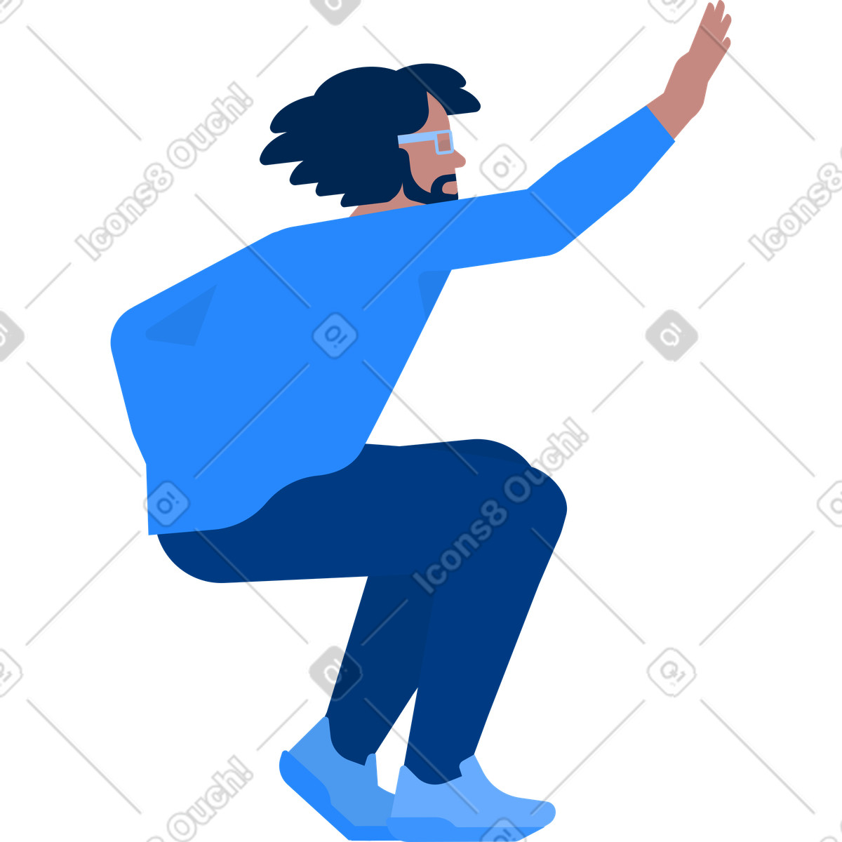 Ilustração de Man sits and raises his hand high five side view em no estilo Urban para baixar em PNG, SVG