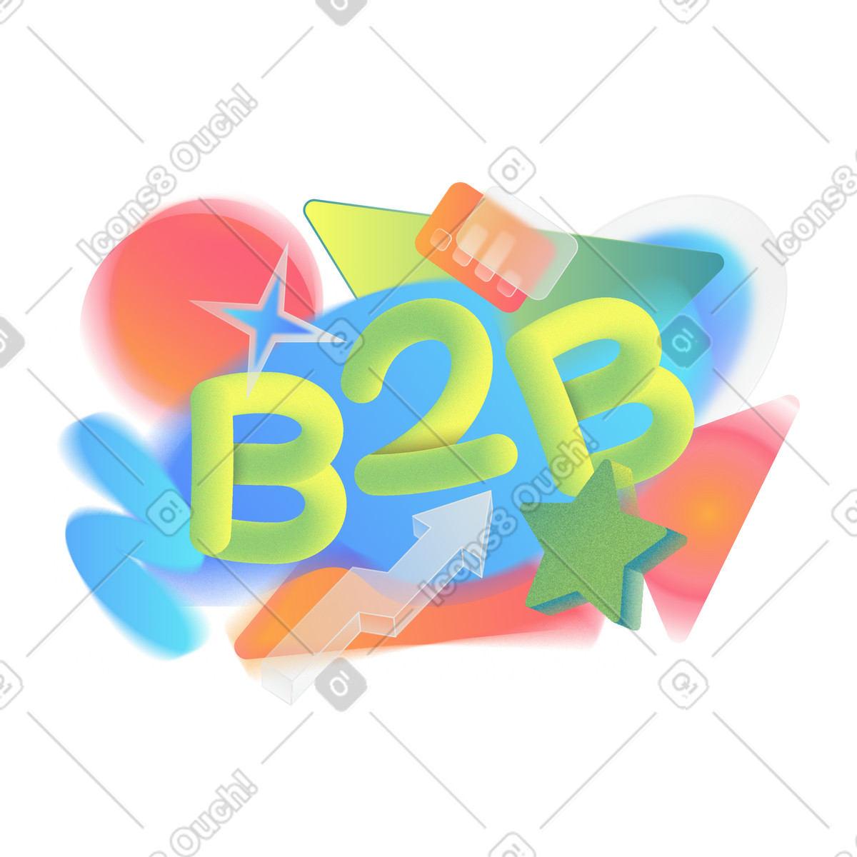 Ilustración Lettering b2b con gráficos y textos de objetos decorativos en estilo Morphis a descargar en PNG SVG