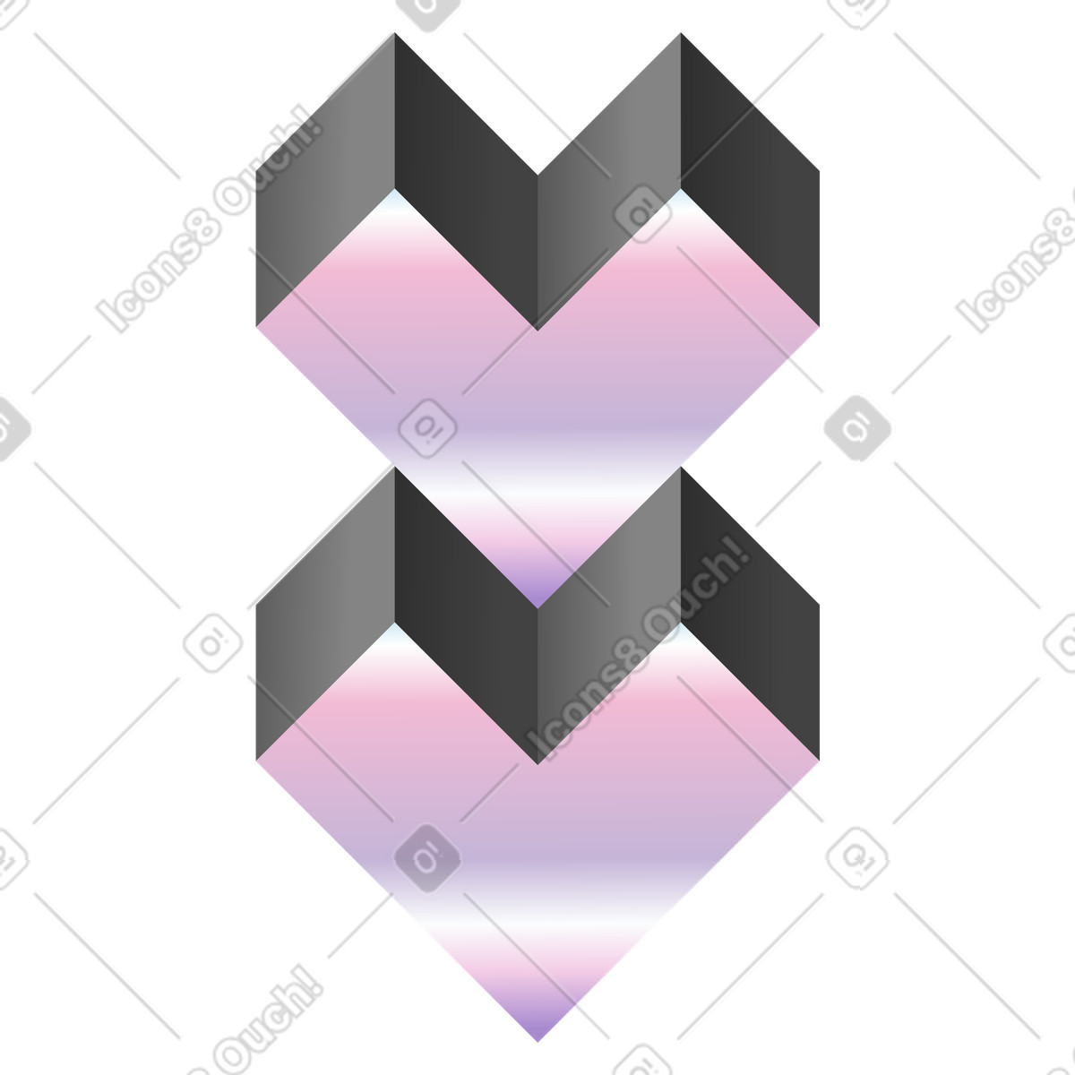 Cuori geometrici impilati con gradienti illustrazione in stile Illusion scarica in PNG, SVG