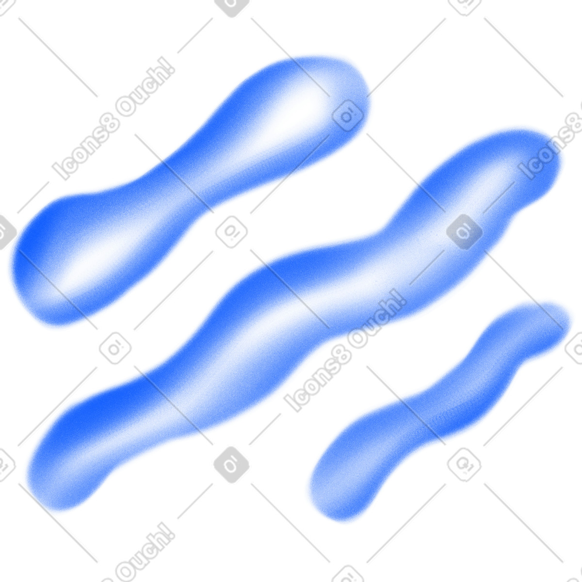 Three blue 3D water drops like shape illustration in Doodle style download in PNG, SVG