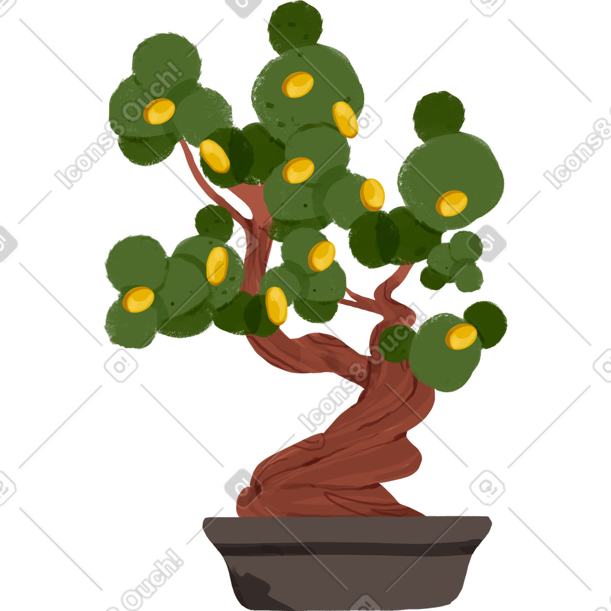 Bonsai money tree illustrazione in stile Ikigai scarica in PNG, SVG