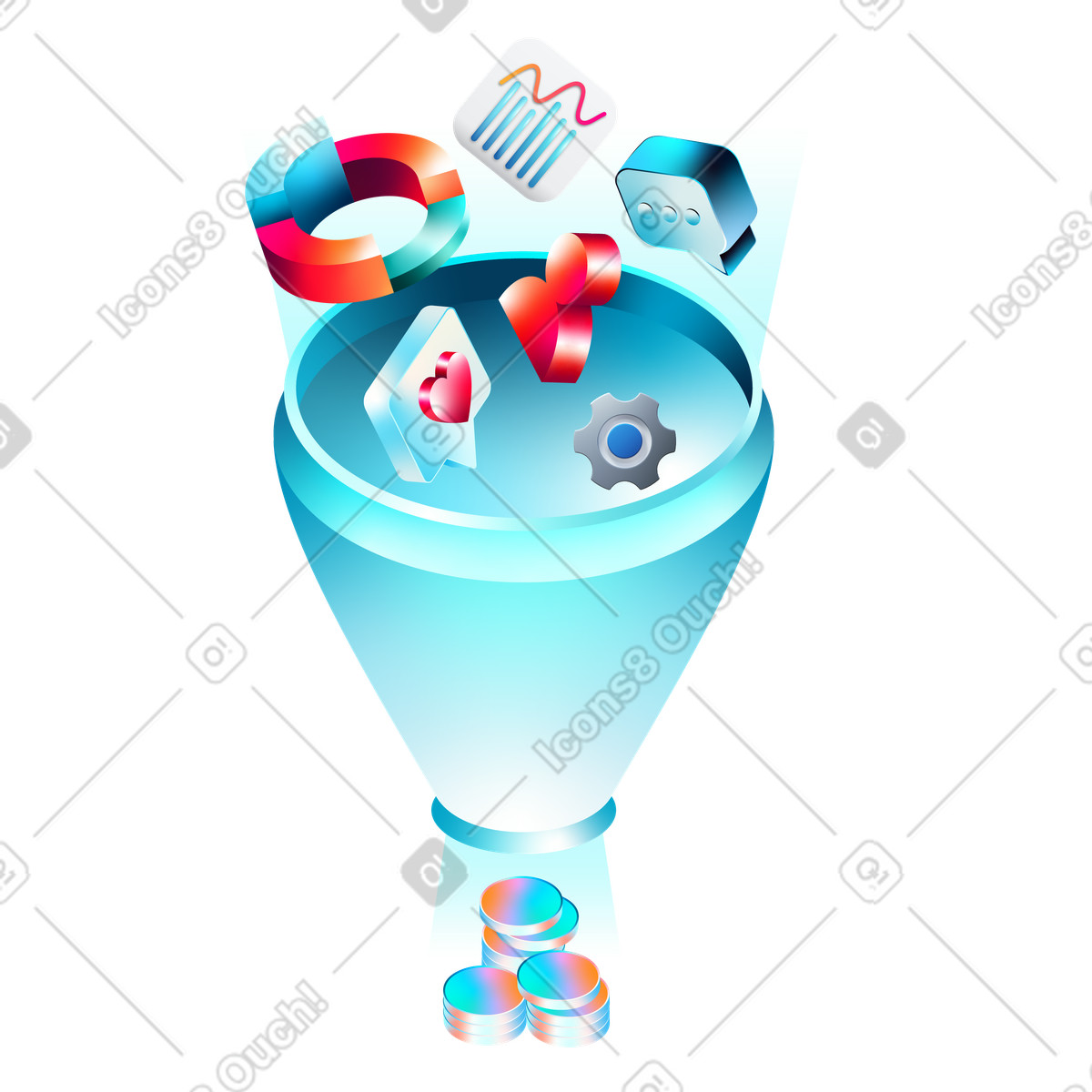 Ilustración Embudo de ventas o marketing en estilo Glare a descargar en PNG y SVG