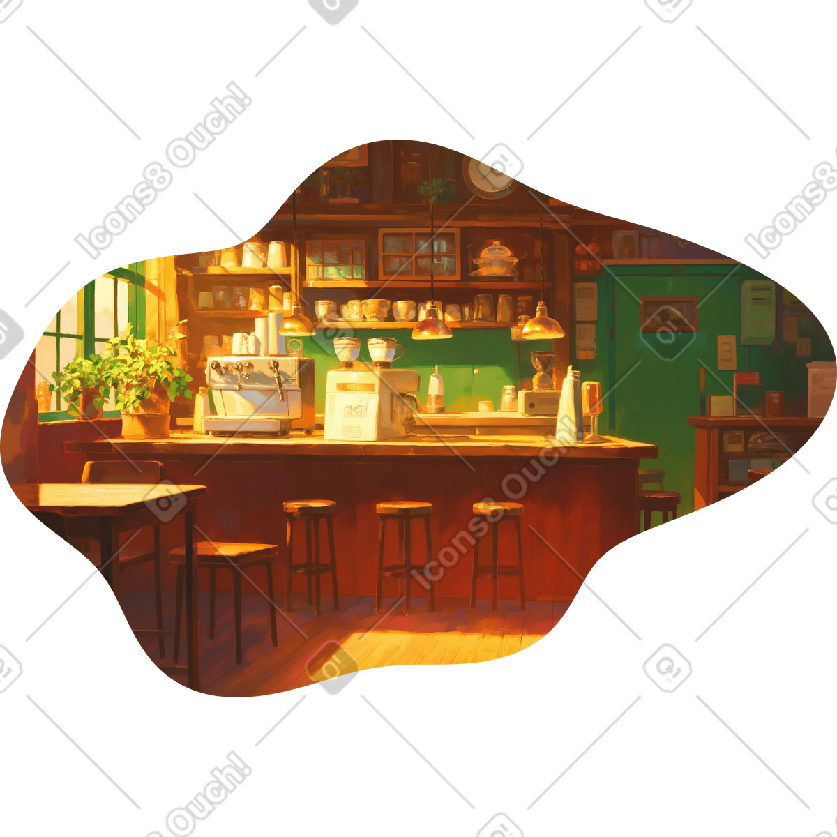 Sunny cafe background illustration in Scenes style download in PNG, SVG