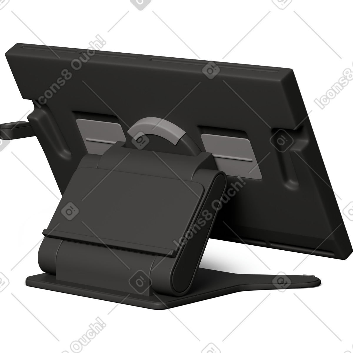 下载 3D Business 风格的 支架上的图形平板电脑后视图 插画，支持 PNG、SVG 格式