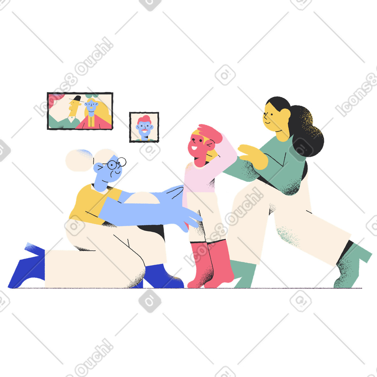 Illustration Un garçon et sa mère rendent visite à grand-mère dans le style Pablo télécharger aux formats PNG, SVG