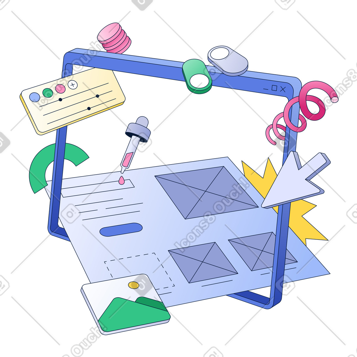 Building website with interface elements animated illustration in GIF, Lottie (JSON), AE