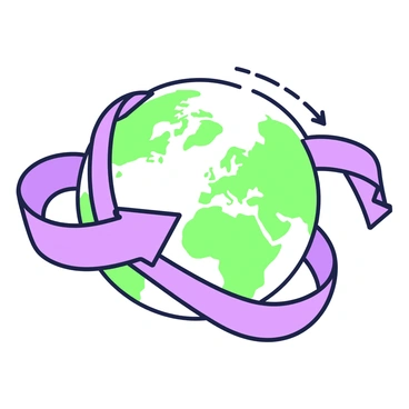 A stylized representation of the jet stream depicted as a ribbon of fast-moving air wrapping around the globe. The globe is shown with outlined landmasses and oceans, providing a context for the jet stream. The ribbon flows smoothly over the surface of the globe, illustrating its dynamic movement and shape. The jet stream is accentuated with smooth curves and edges, giving it an elegant, flowing appearance. Small arrows indicate the direction of movement along the ribbon, emphasizing its speed and path across the planet.