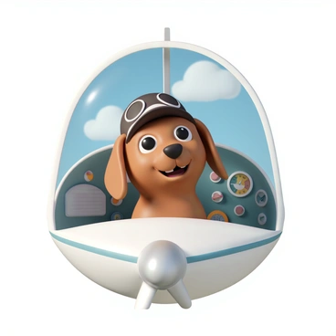 A dog wearing a pilot cap sitting in the cockpit of a small plane