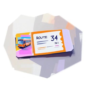 A close-up view of a simple bus ticket displayed prominently. The ticket features "Route 34" and "Route 56" printed in clear, bold text. A small icon of a bus is positioned on the left side of the ticket, adding a visual representation of the mode of transportation. The background of the ticket is a soft, neutral color that enhances the readability of the printed details. The overall layout is clean and organized, ensuring all elements are easily distinguishable.