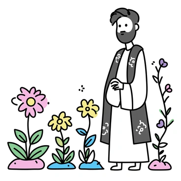 A prophet, dressed in flowing robes adorned with intricate patterns, stands in a mystical garden filled with vibrant plants. Each plant has delicate flowers that emit a soft glow. The leaves of the plants are lush and verdant, and they seem to have a life of their own as they gently sway. The prophet has an attentive expression, as if listening closely to the whispers of the plants around him. The background features a few trees with intertwining branches, adding to the enchanted atmosphere of the scene. The ground is covered with soft grass and colorful stones, creating a harmonious environment for the unfolding prophecies.