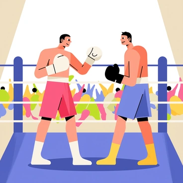 Two boxers face off in the ring, each throwing a powerful punch