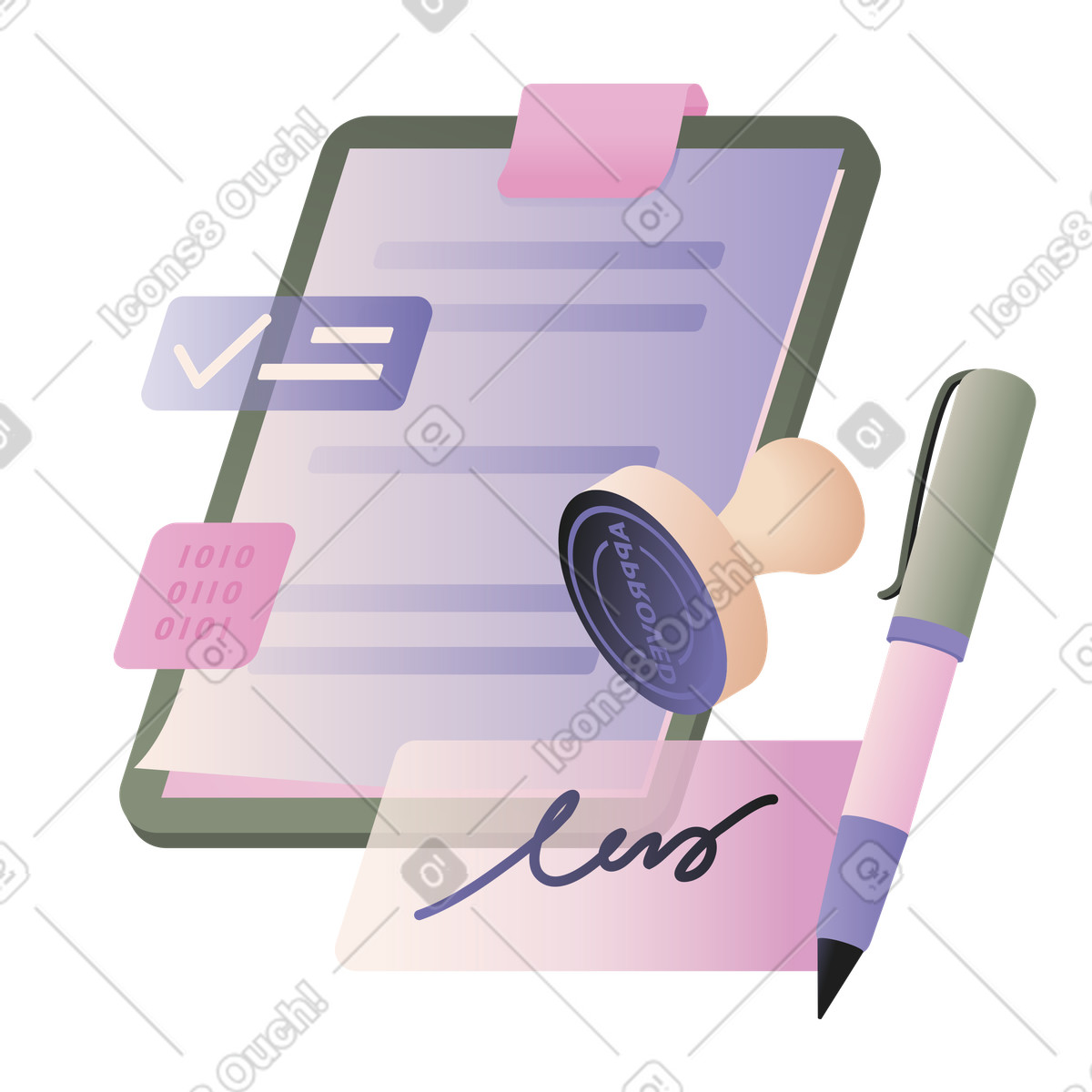 Coworking スタイルの 契約書への署名と捺印 のイラストをPNG、SVG形式でダウンロード
