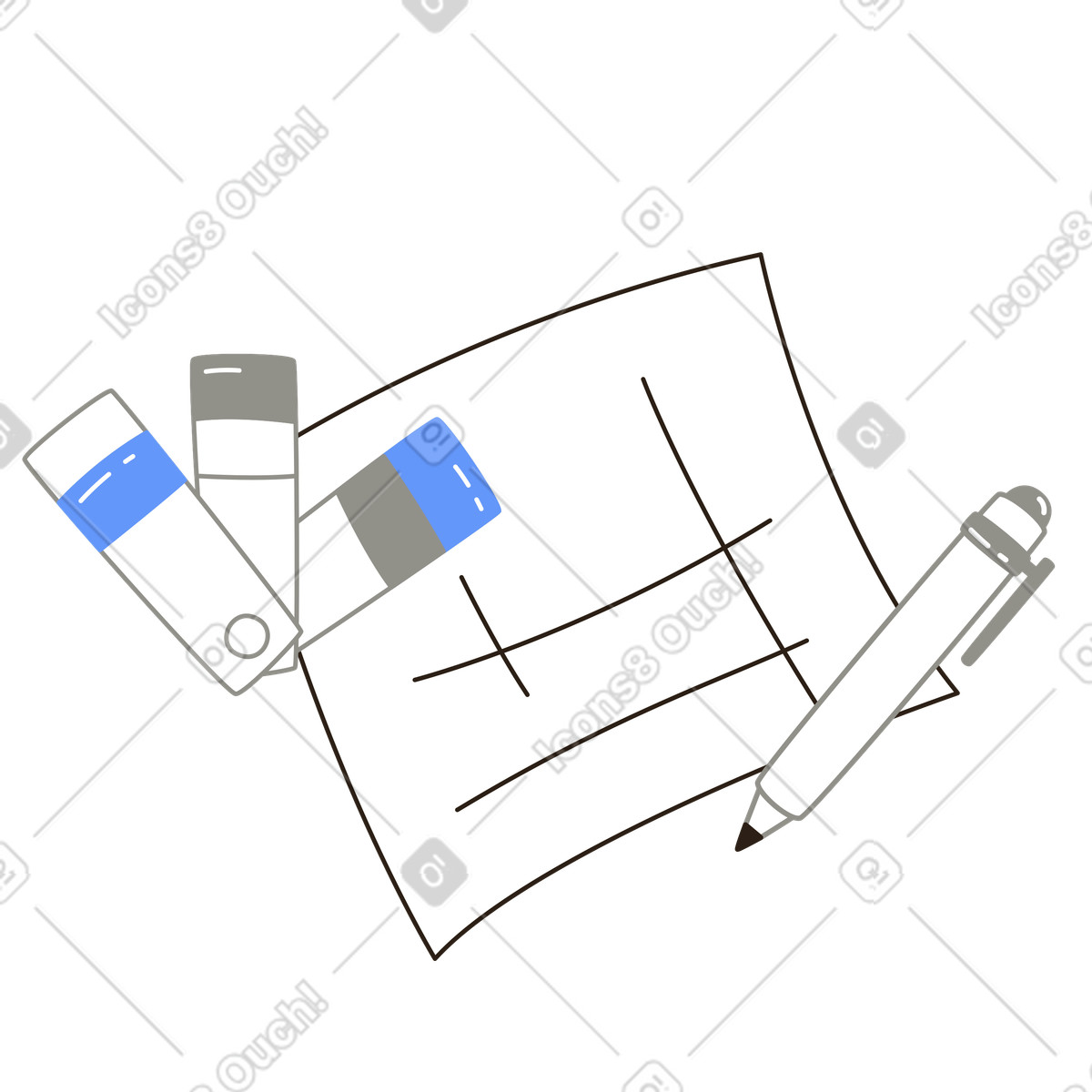 Ilustración Muestras de color y bolígrafo con boceto, planificación creatividad del diseño, diseño creación prototipos productos. en estilo Plain a descargar en PNG SVG