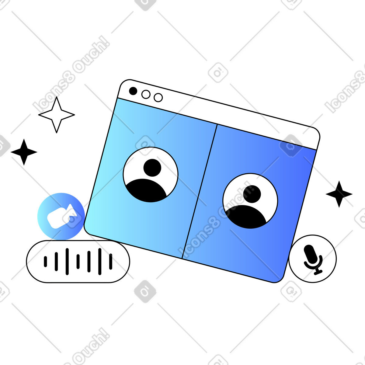 Illustration Communication numérique via appel vidéo dans le style Azure à télécharger aux formats PNG, SVG