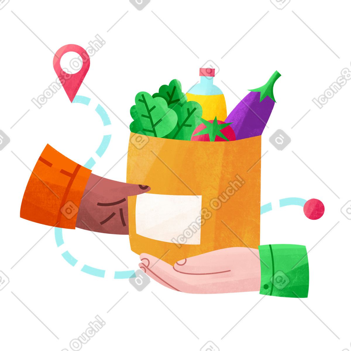 Ilustração de Entrega comida em um pacote artesanal mão no estilo Bonbon para baixar PNG, SVG