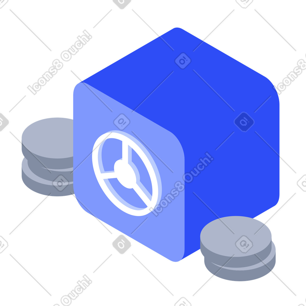 Safe deposit box protecting money savings and financial assets securely-Illustration im System-Stil als Download in PNG, SVG