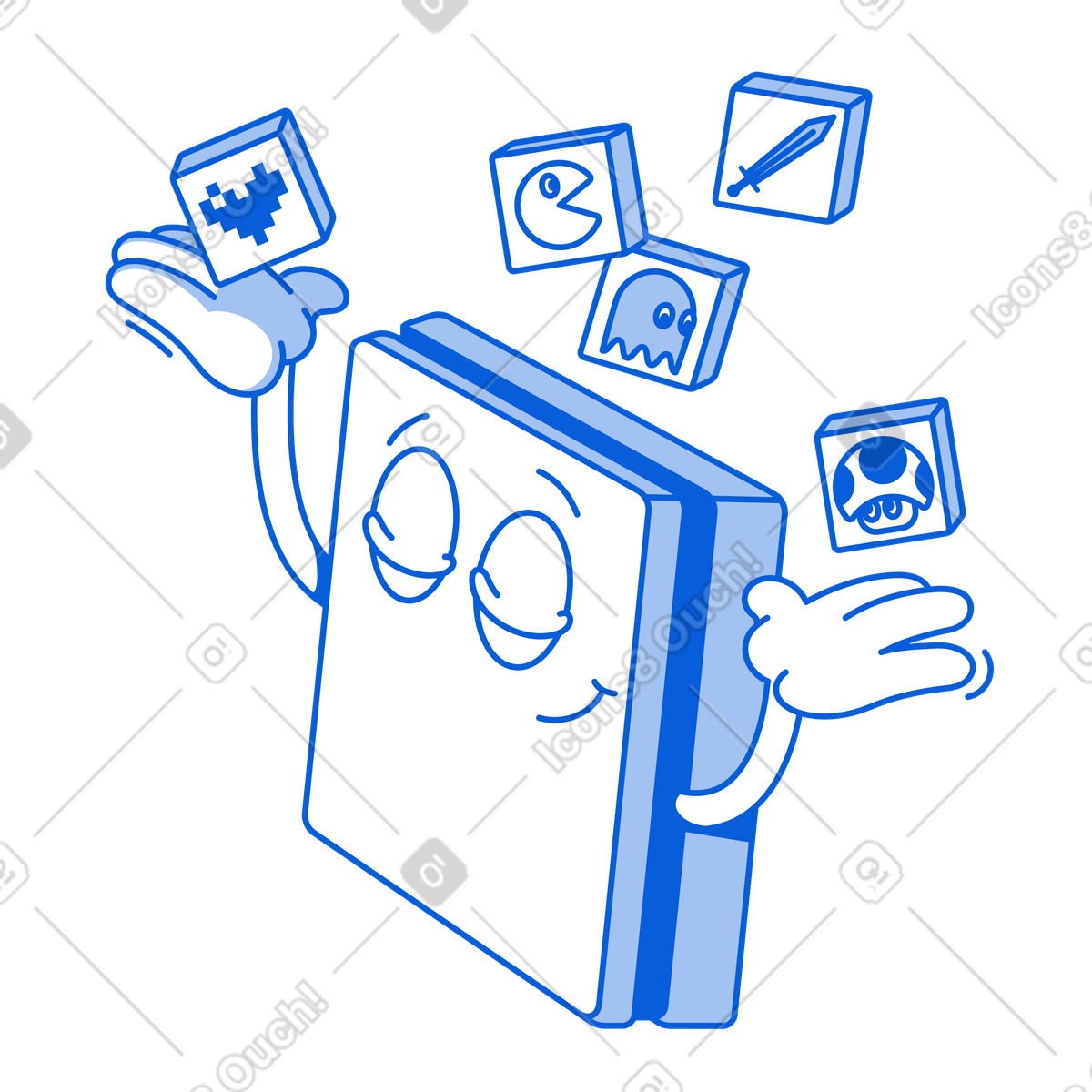 Illustration Console de jeu avec icônes dans le style Handy Line à télécharger aux formats PNG, SVG