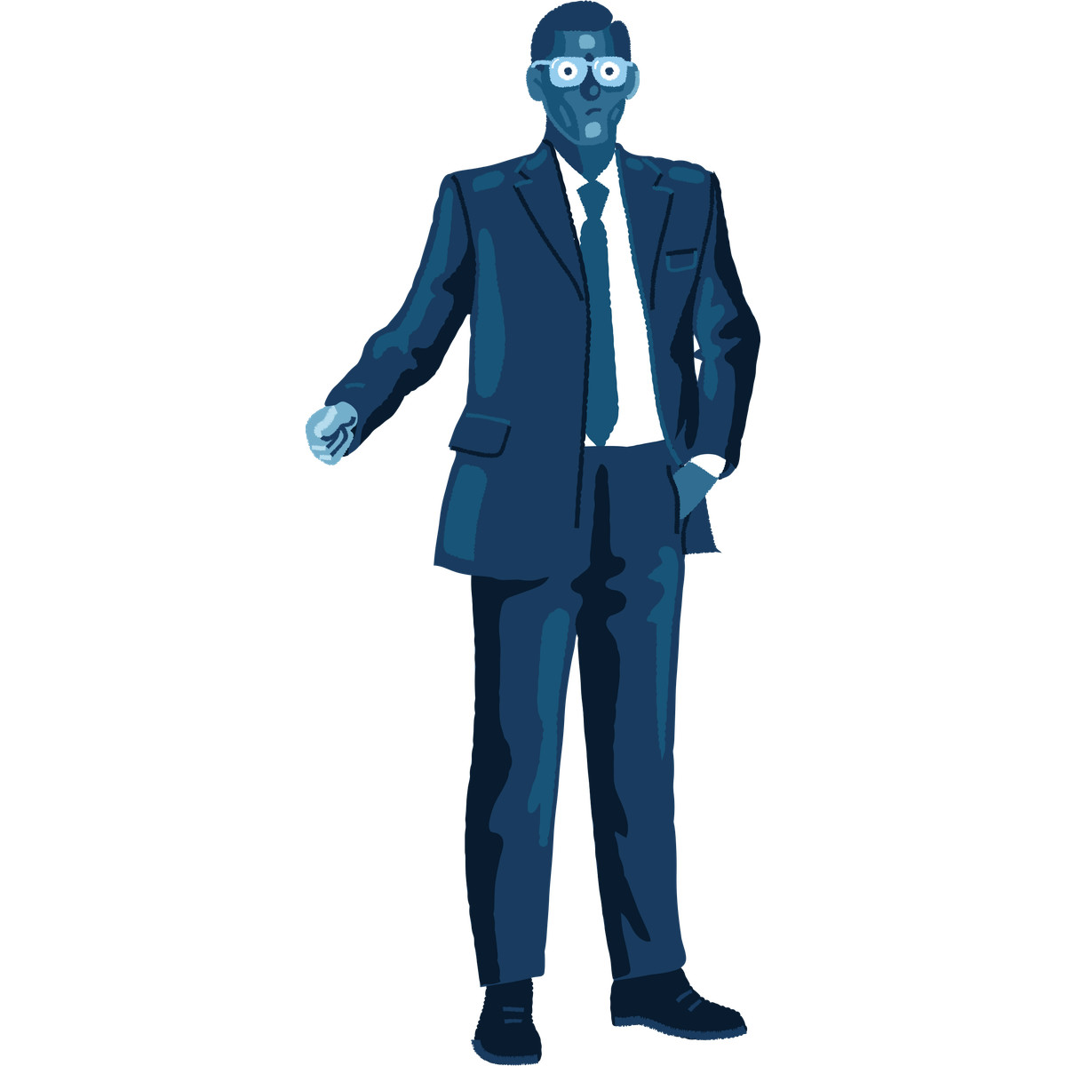 Иллюстрация Office worker in dark blue suit with hand pocket в стиле Cherry — скачать в форматах PNG, SVG