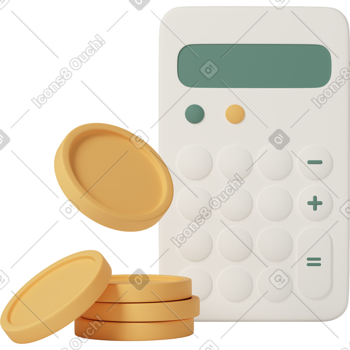 Calculator with coins-Illustration im 3D Casual life-Stil als Download in PNG, SVG