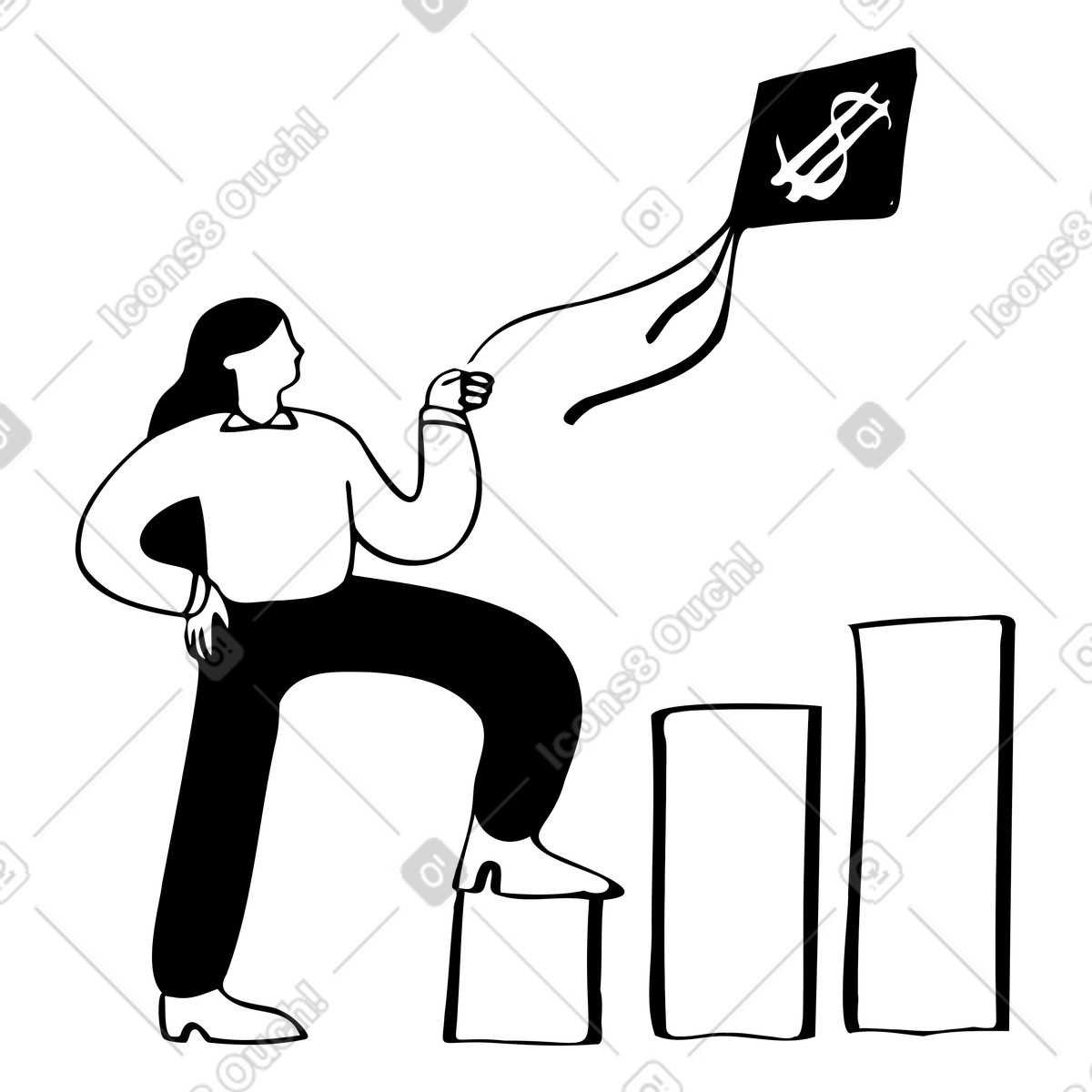 Stock investment, woman buying stocks illustration in Journal style download in PNG, SVG