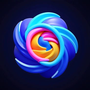 A vibrant digital illustration featuring a swirling pattern of bright colors, including shades of blue, pink, and yellow. The design is composed of geometric shapes and flowing lines that create a sense of movement. The screensaver is set against a sleek, dark background that enhances the brightness of the colors. Subtle gradients blend throughout the design, adding depth and richness to the overall visual experience.
