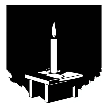 A white candle is burning brightly in the center of a dark room. The flame flickers gently, casting a warm glow on the surrounding walls. Soft shadows dance around the candle as the light illuminates the immediate area. The candle stands on a small, simple wooden table, emphasizing its prominence in the darkness. The atmosphere is filled with a sense of calm and serenity, with the candle serving as a beacon of faith and guidance.