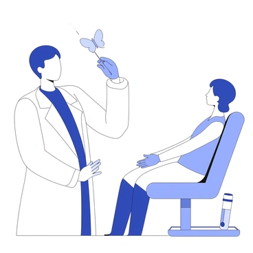 A phlebotomist holding a butterfly needle, ready for a blood draw