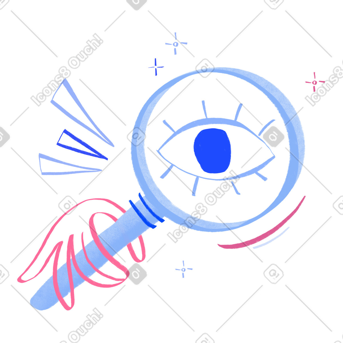 Eye looking through magnifying glass-Illustration im Quirky-Stil als Download in PNG, SVG