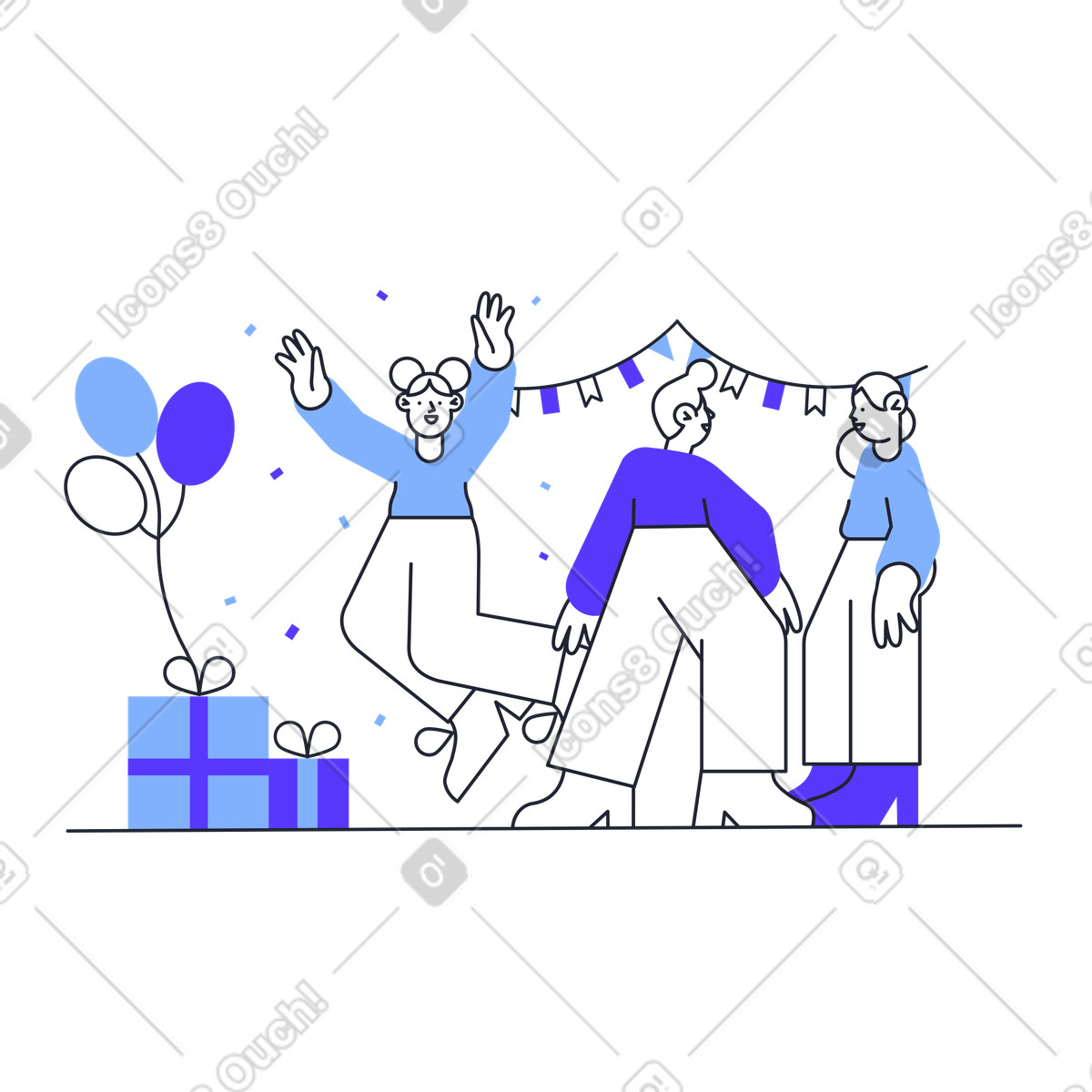 Ilustração de Amigos reunidos em festa aniversário no estilo Pablita para baixar PNG, SVG