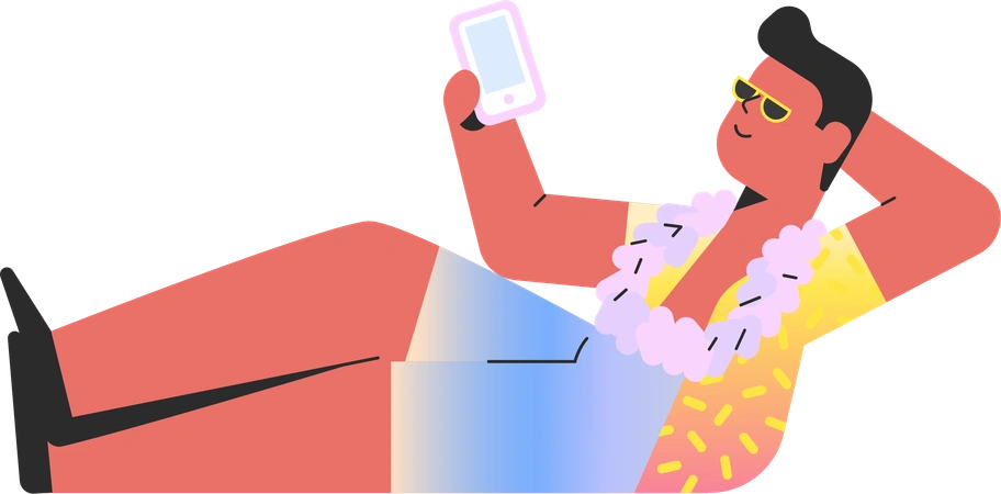 A man relaxing in beach attire with palm trees - Marginalia style illustration