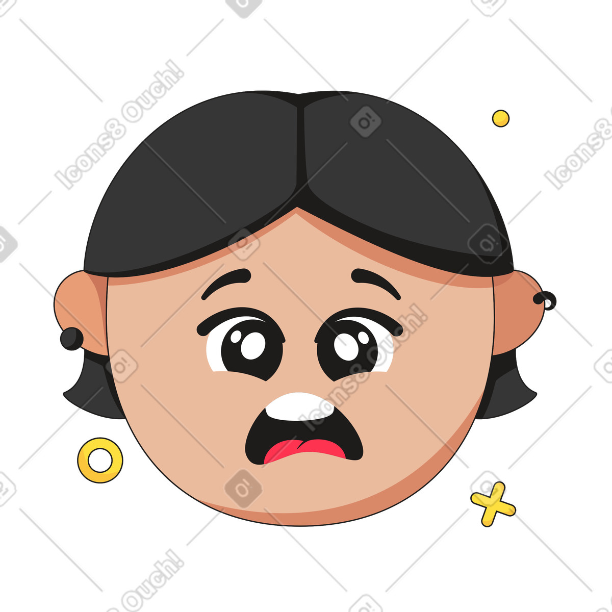 Girl with fearful or surprised face illustration in Moji style download in PNG, SVG