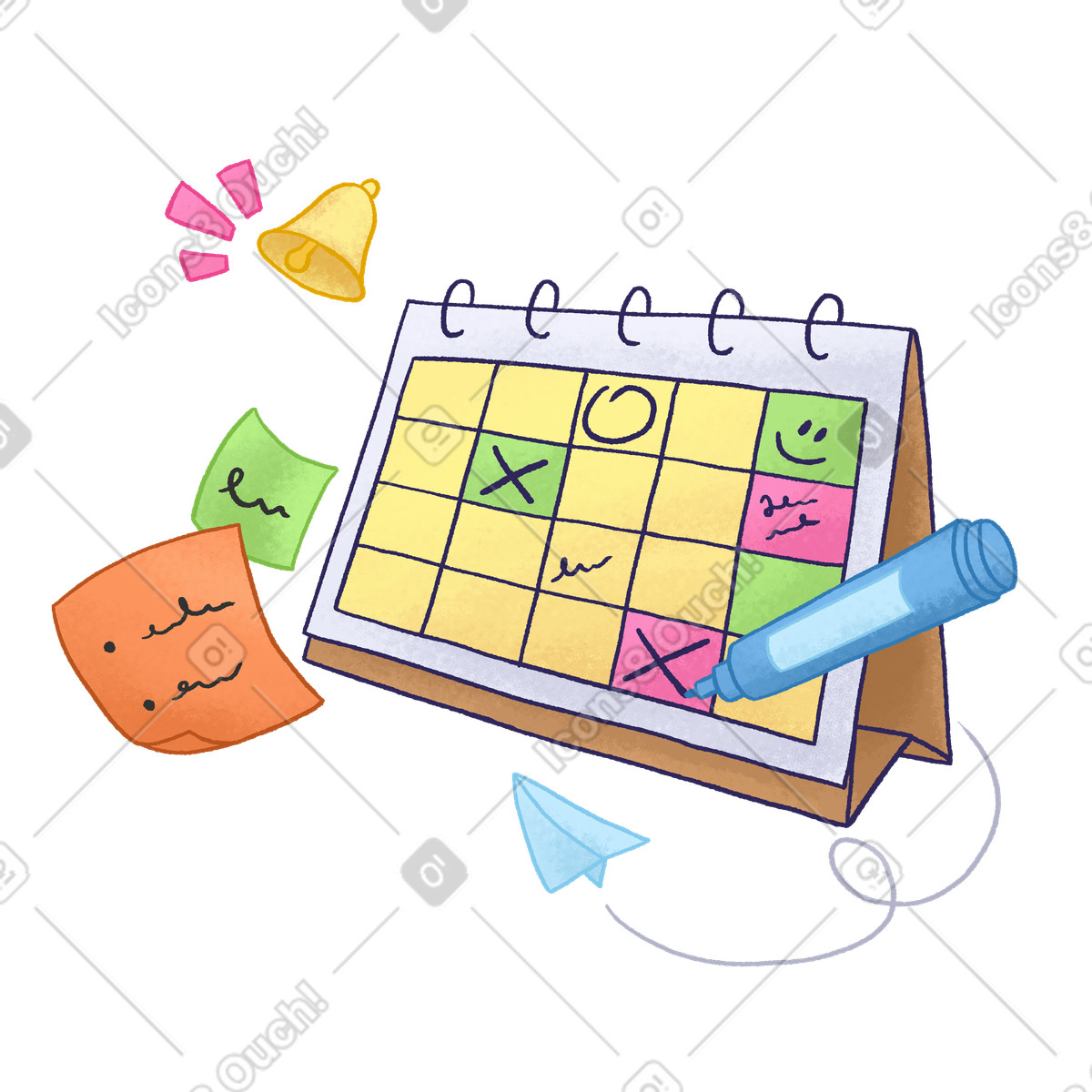 Ilustración Planning with calendar and notes en estilo Hue a descargar en PNG y SVG