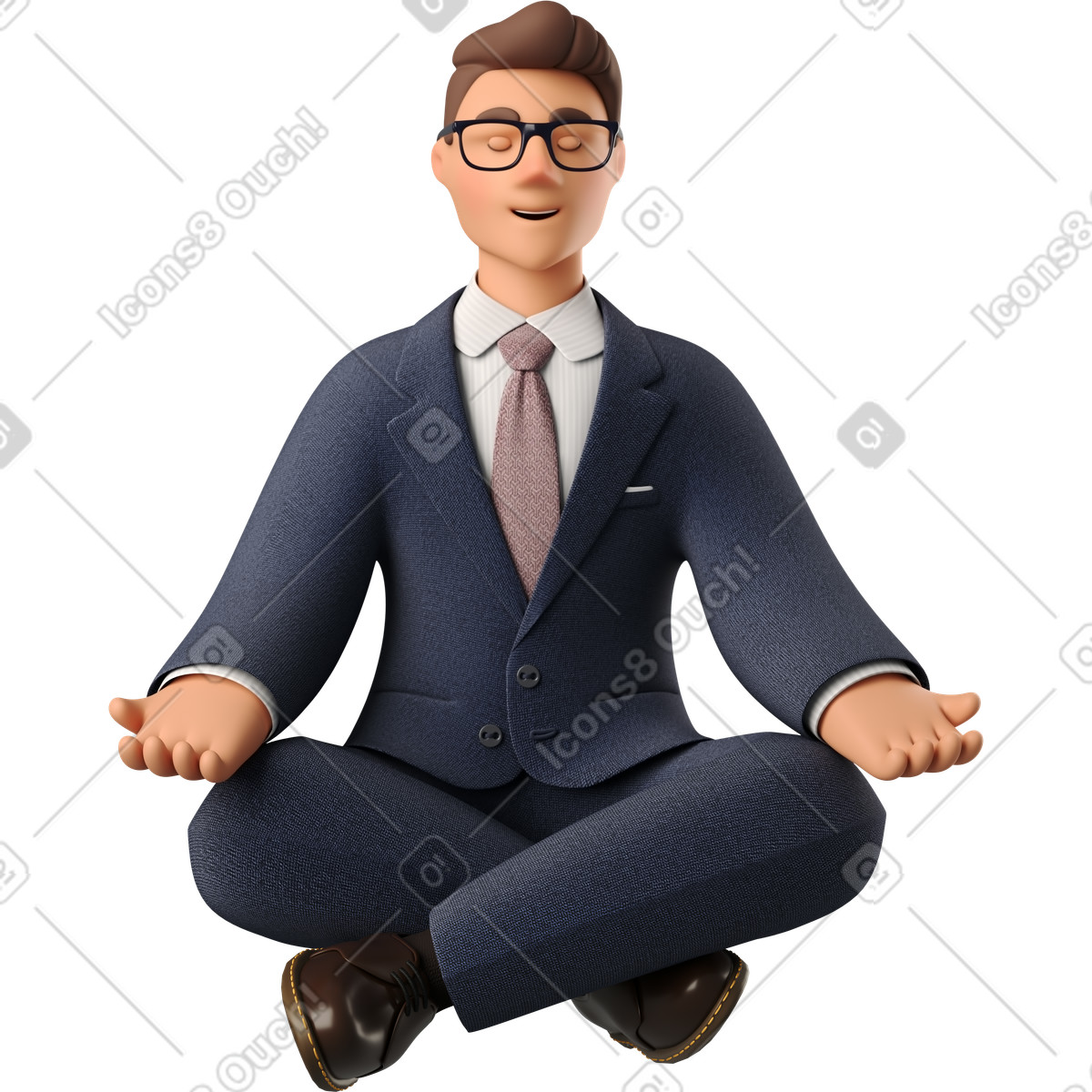 Businessman in dark blue suit meditating illustration 3D Business style download PNG, SVG