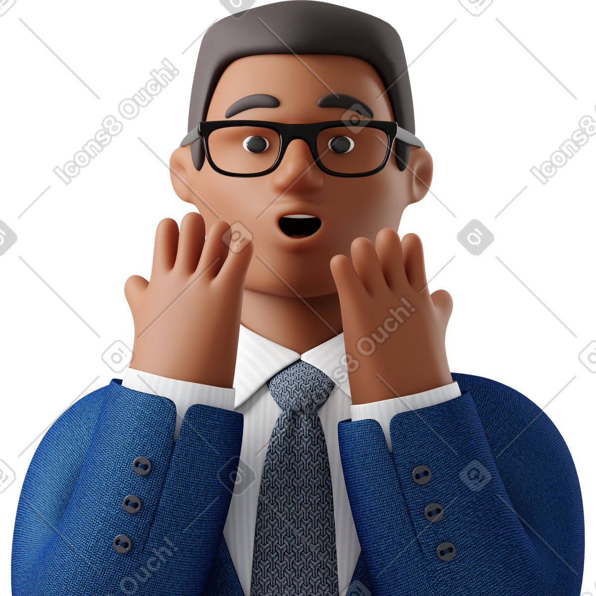 Ilustração de Close up of black astonished businessman in blue suit em no estilo 3D Business para baixar em PNG, SVG