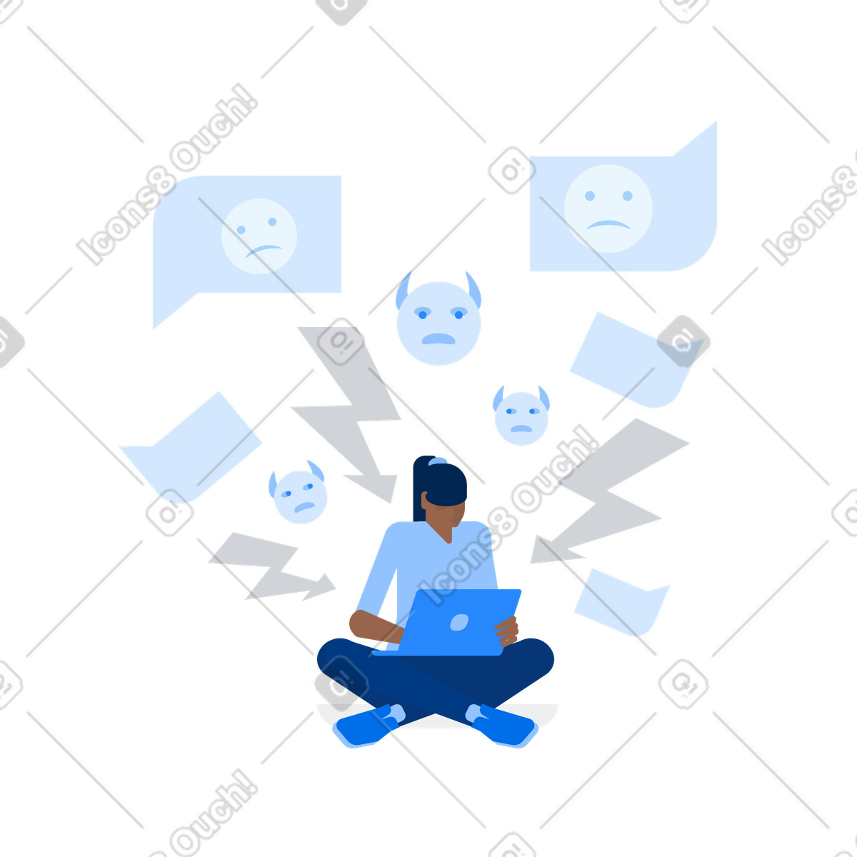 Ilustración Mensajes de ciberbullying por todo internet en estilo Urban a descargar en PNG y SVG