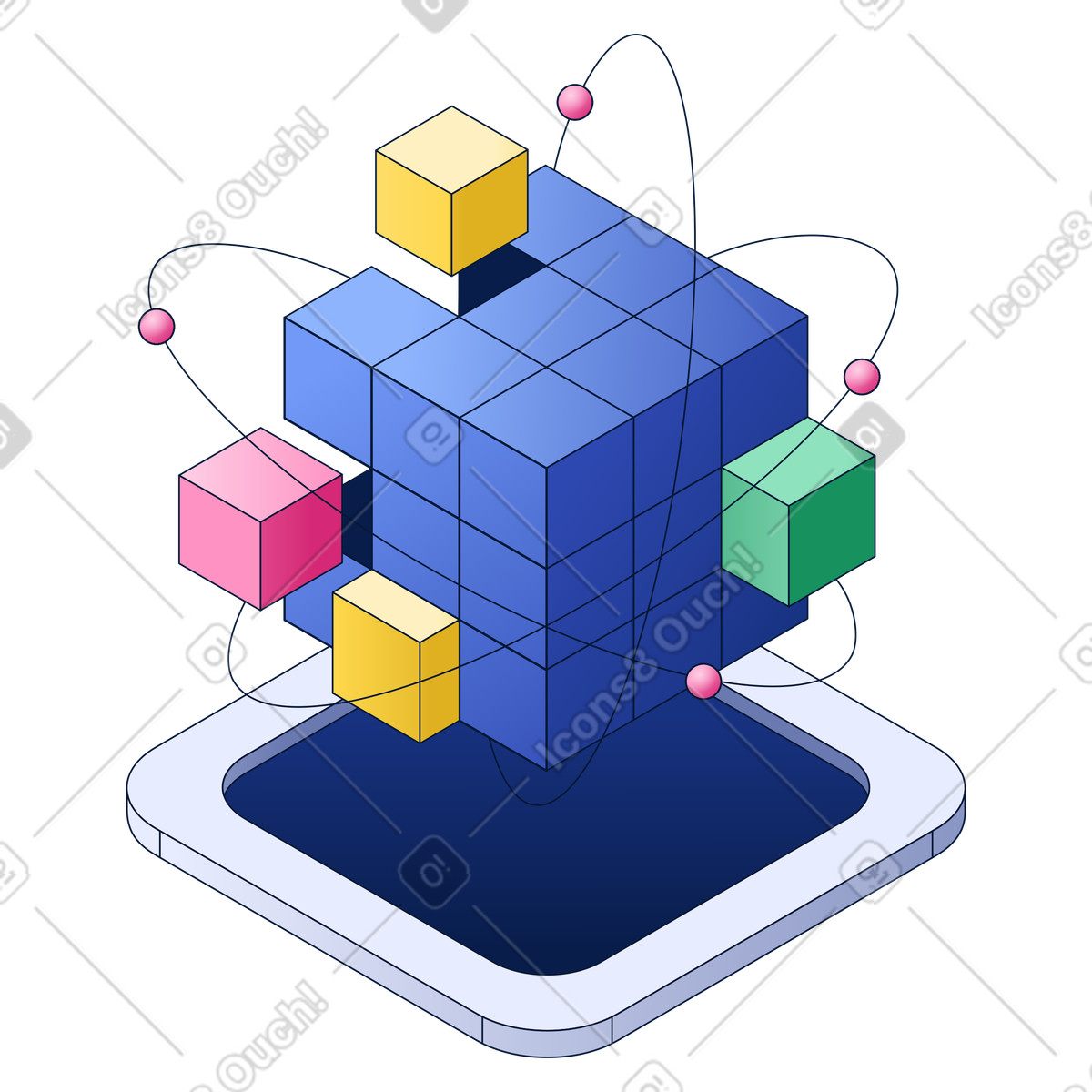 Technological cube illustration in PNG, SVG