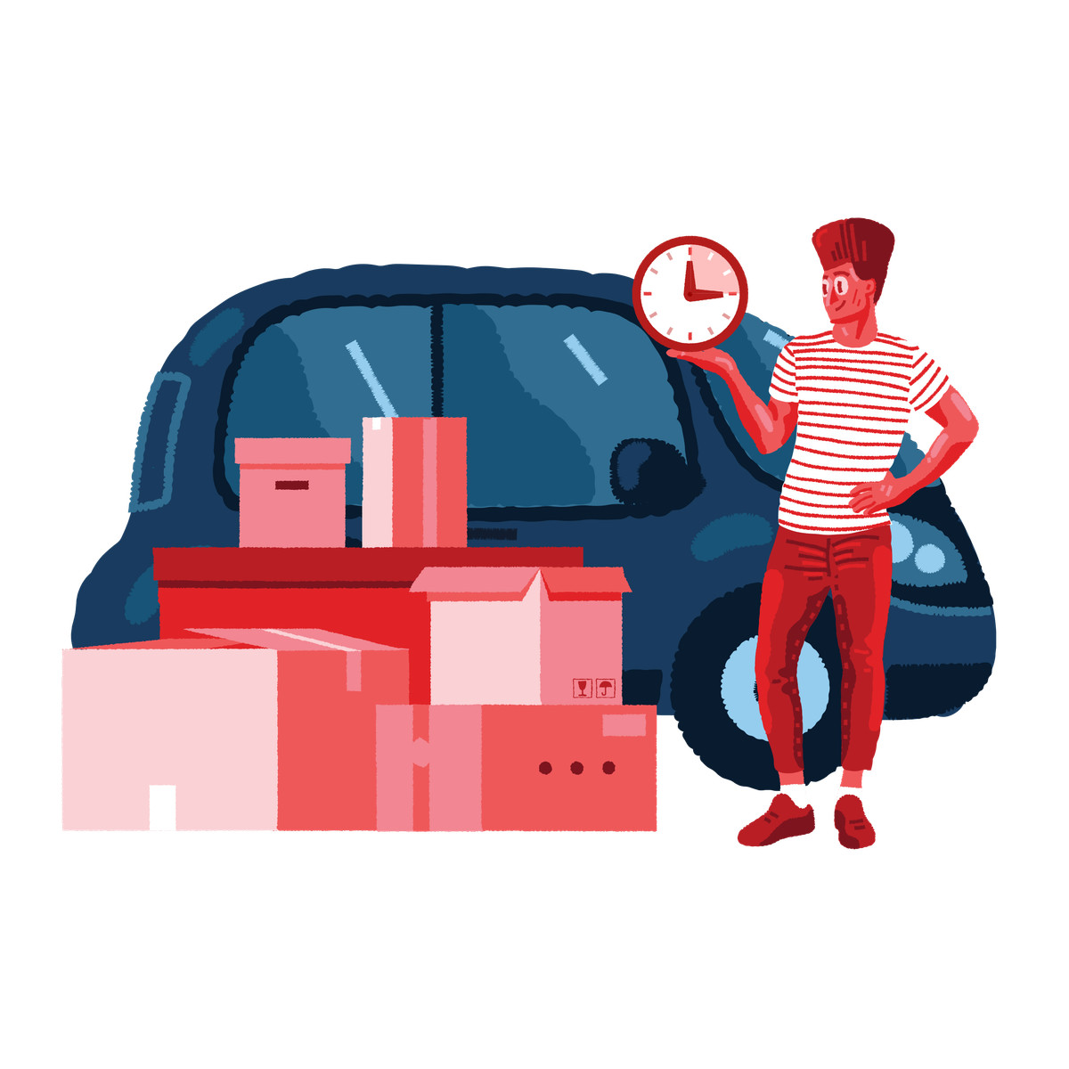 下载 Cherry 风格的 Man presenting fast cargo transportation 插画，支持 PNG、SVG 格式