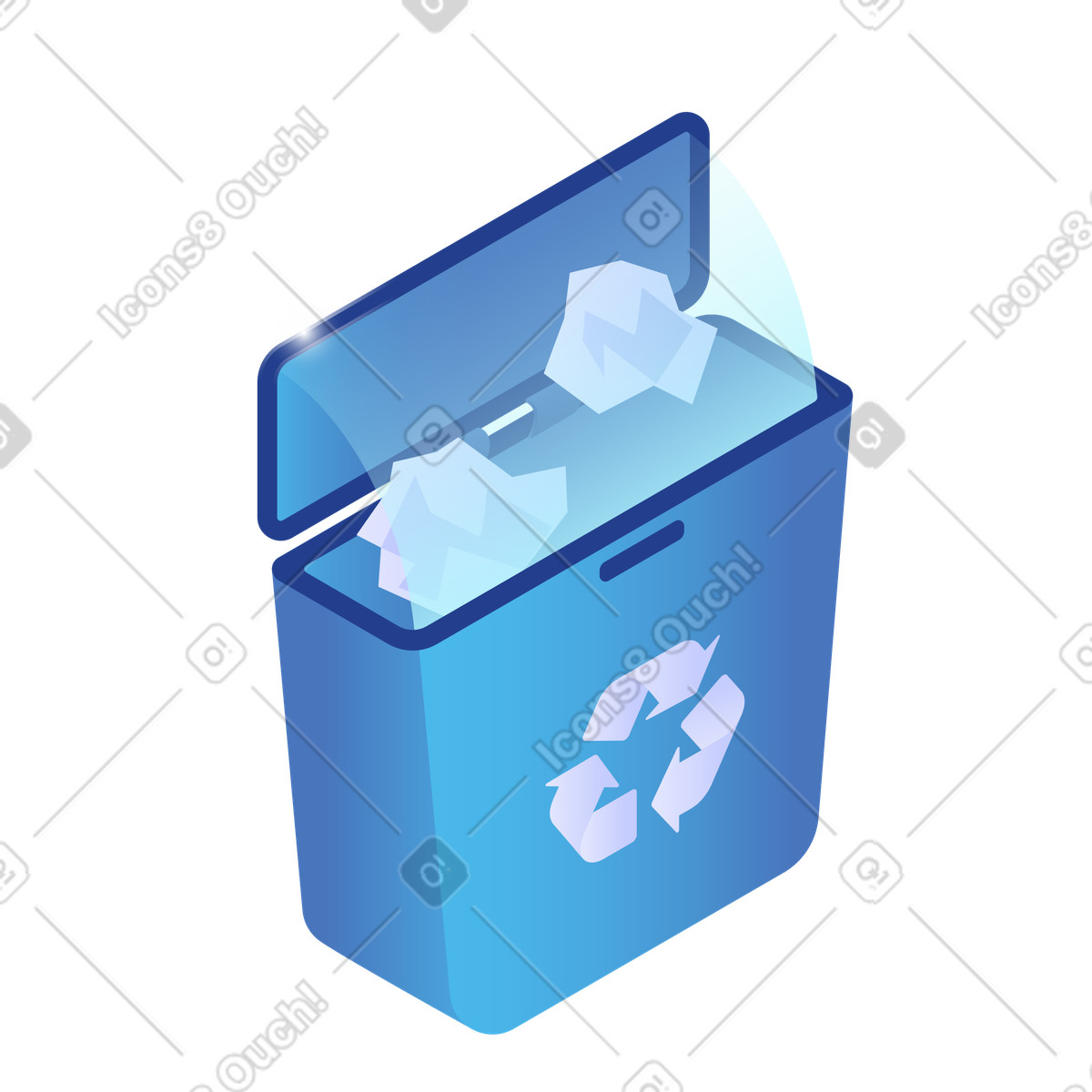 Recycling bin with crumpled paper for eco-friendly waste management illustration in Quantum style download in PNG, SVG
