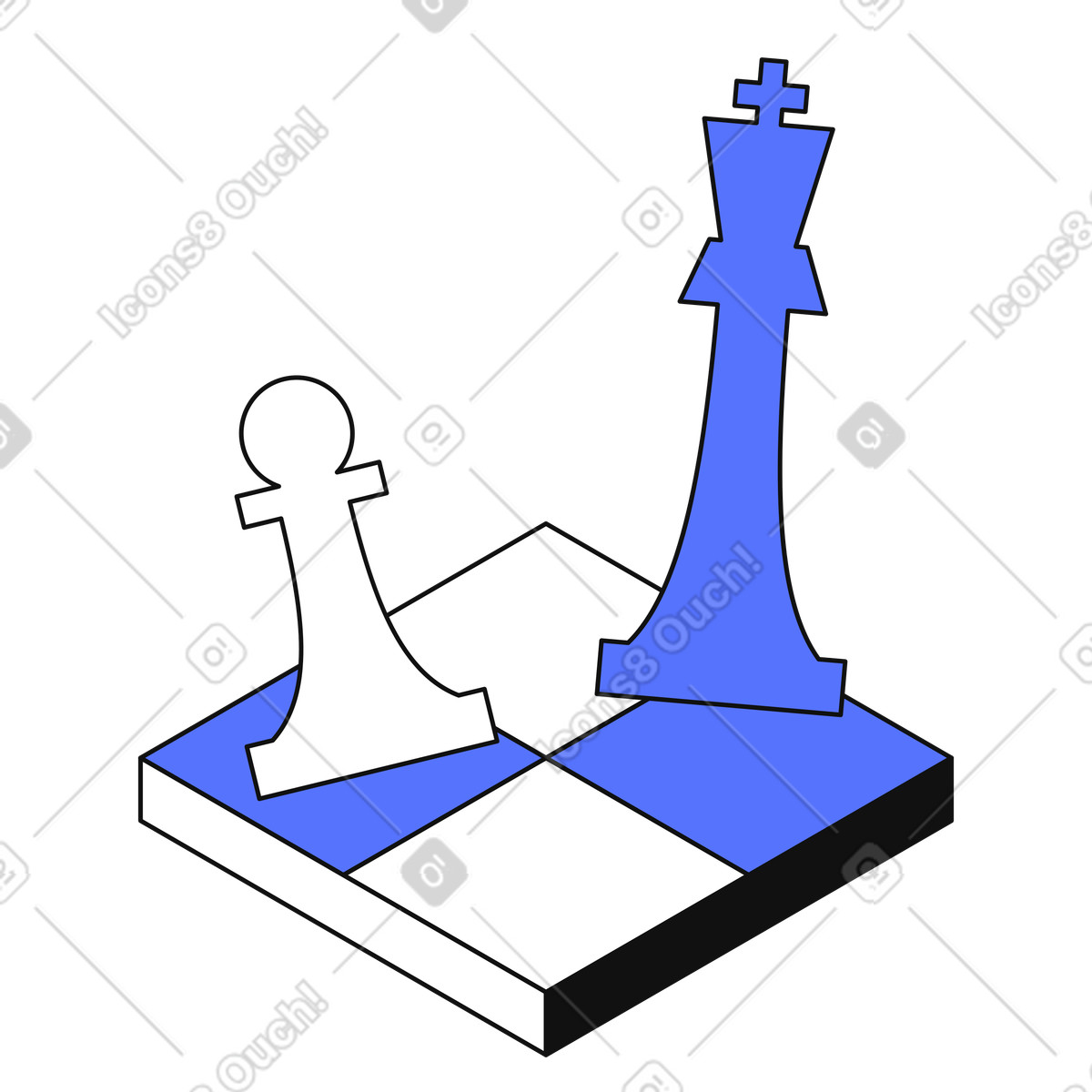 Chess pawn beside king piece on minimalist board illustration in Main style download in PNG, SVG