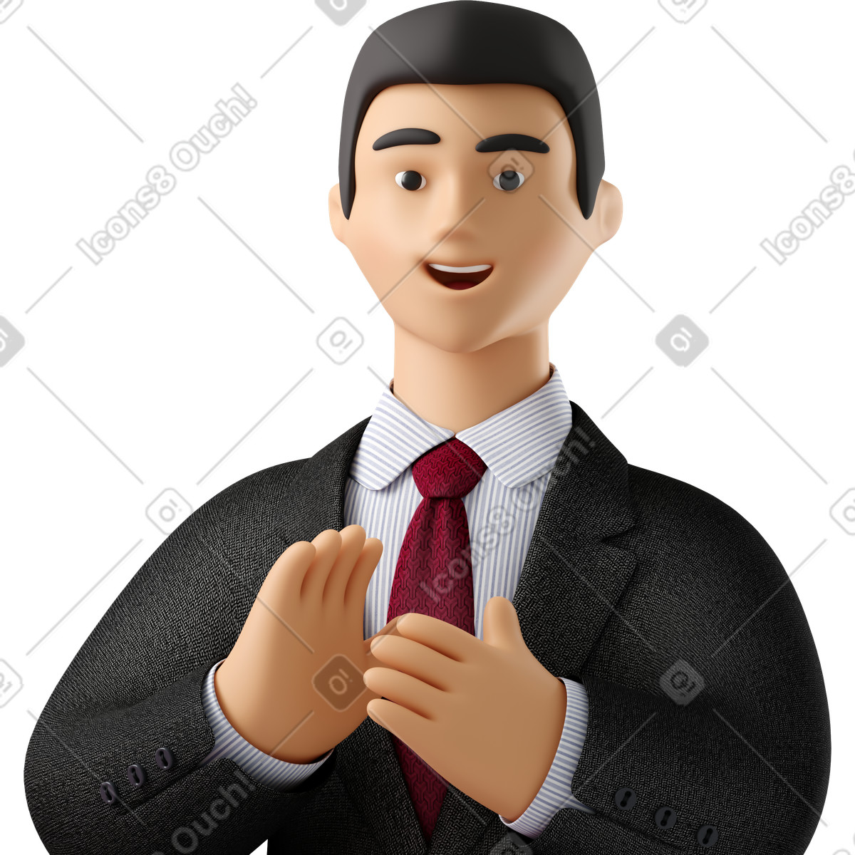 3D Business スタイルの Close up of businessman in black suit applauding のイラストをPNG、SVG形式でダウンロード