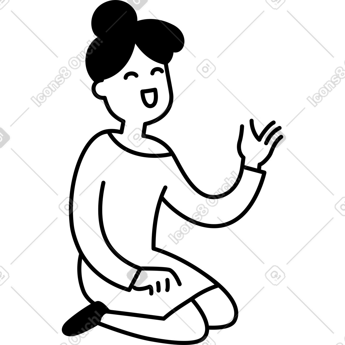 Иллюстрация Character kneeling with raised hand waving and smiling face в стиле Notion Line Art — скачать в форматах PNG, SVG