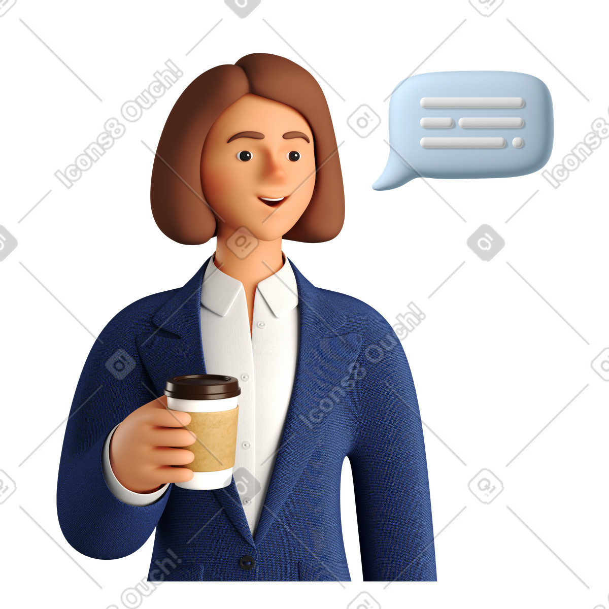 3D Business スタイルの 会話中のコーヒーカップを持つ実業家 のイラストをPNG、SVG形式でダウンロード