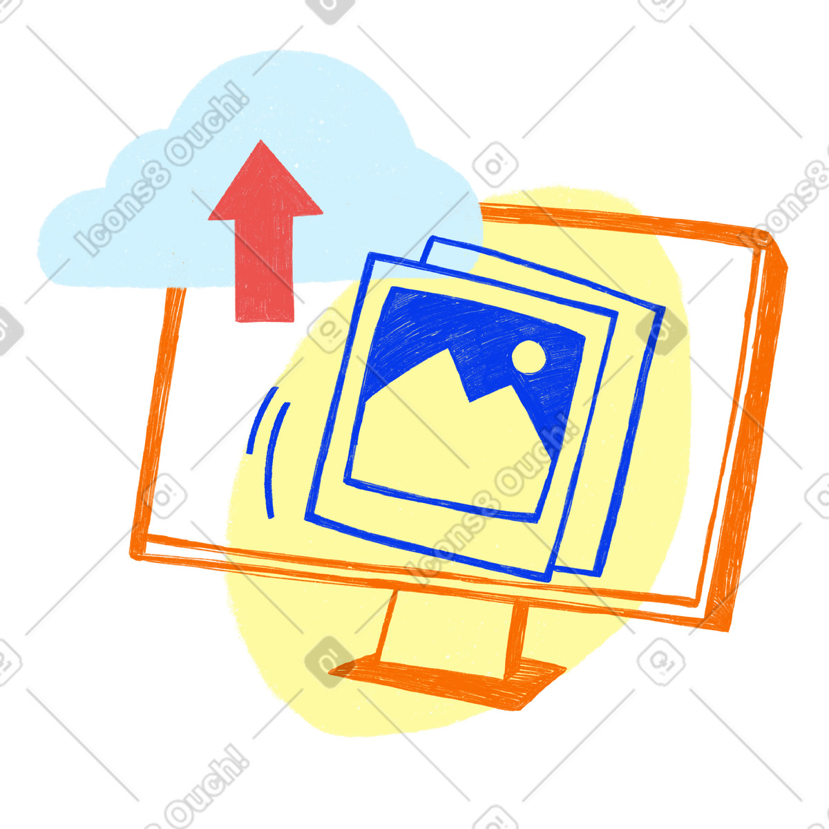 Ilustración Almacenamiento en la nube para fotos y archivos estilo Biro a descargar PNG SVG