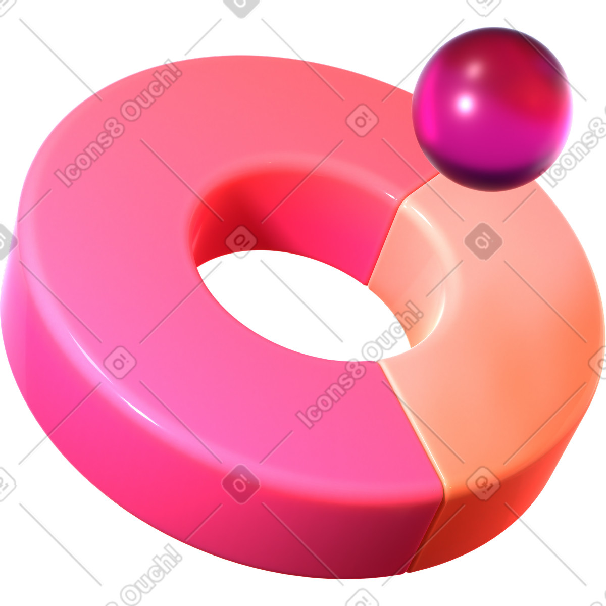 Ilustração animada de Diagrama donut com duas partes e esfera vidro em no estilo 3D Glassy para baixar em GIF, Lottie (JSON), AE